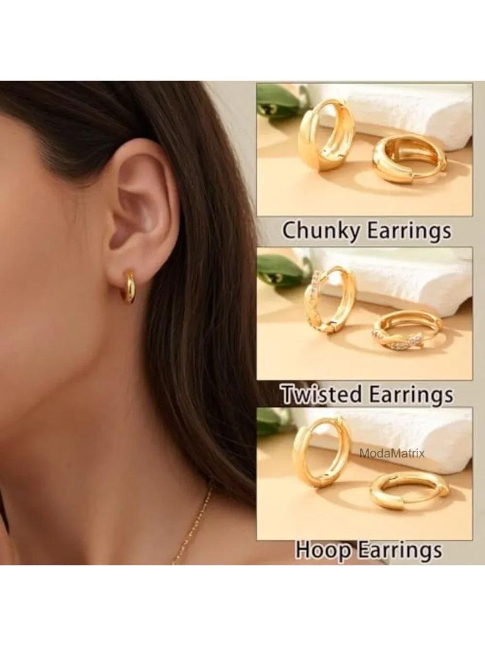 9 Pair Gold Plated Chunky Hoop Huggie Earrings Set Hypoallergenic